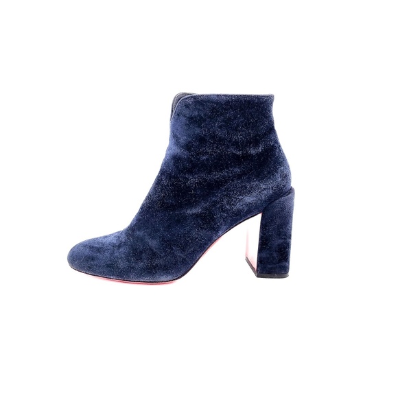 Christian Louboutin Navy Suede Block Heel Ankle Boots EU 37.5 - Picture 3 of 10